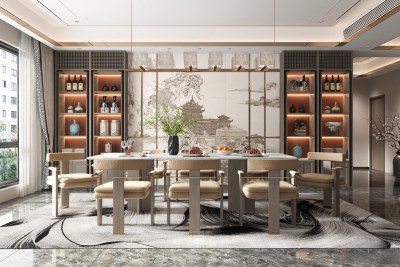 新中式餐厅3D模型下载